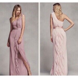 Vera‎ Wang Women's One Shoulder Long Bridesmaid Chiffon Dress Size 2 Pink